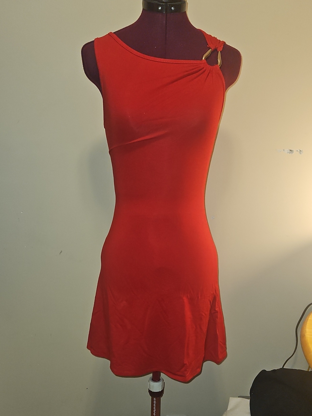 See You Monday Red One-Shoulder Dress with Ring Accent